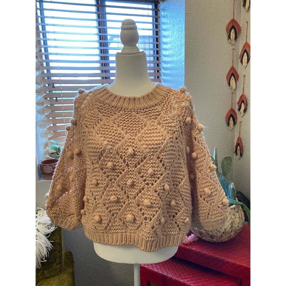 Vintage Sweaters - Vintage Oversized Cozy Pink Sweater Knit Boho